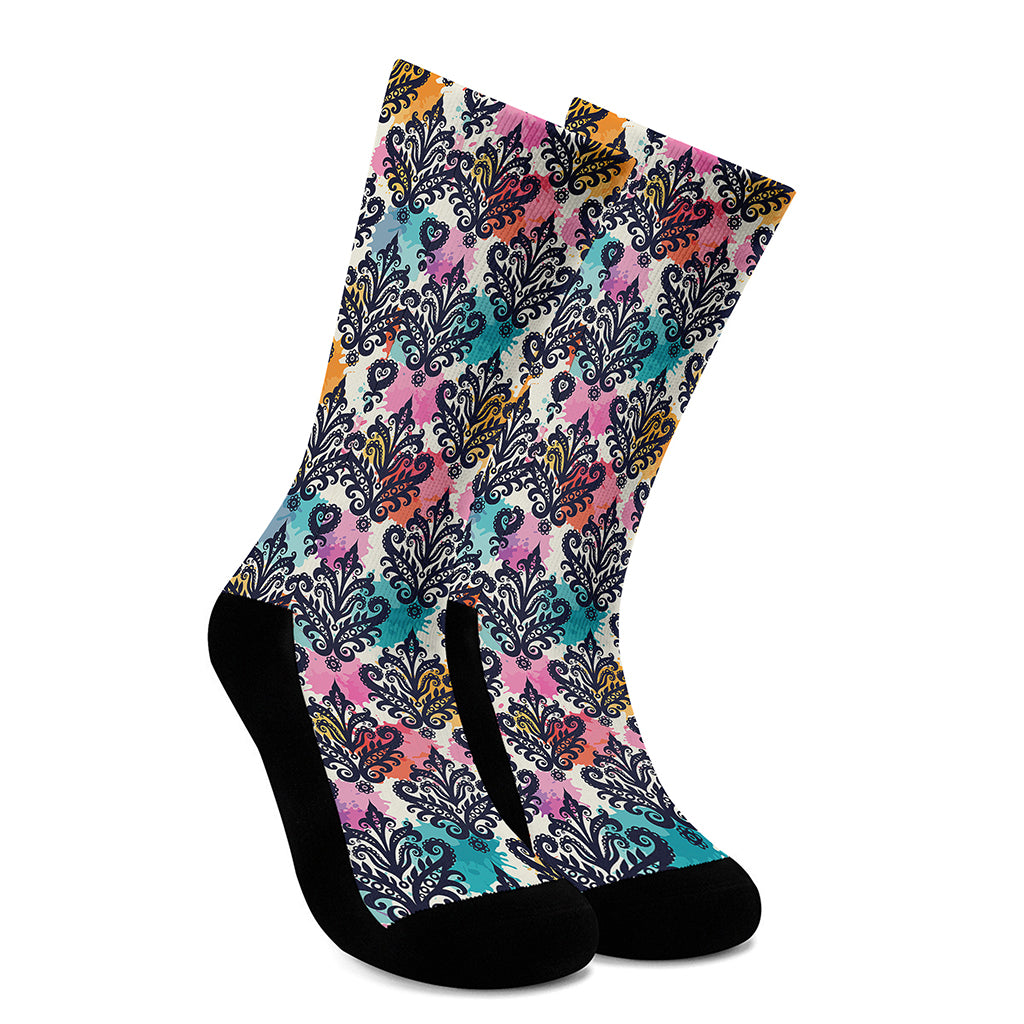 Colorful Damask Pattern Print Crew Socks