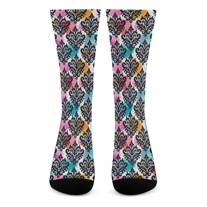 Colorful Damask Pattern Print Crew Socks