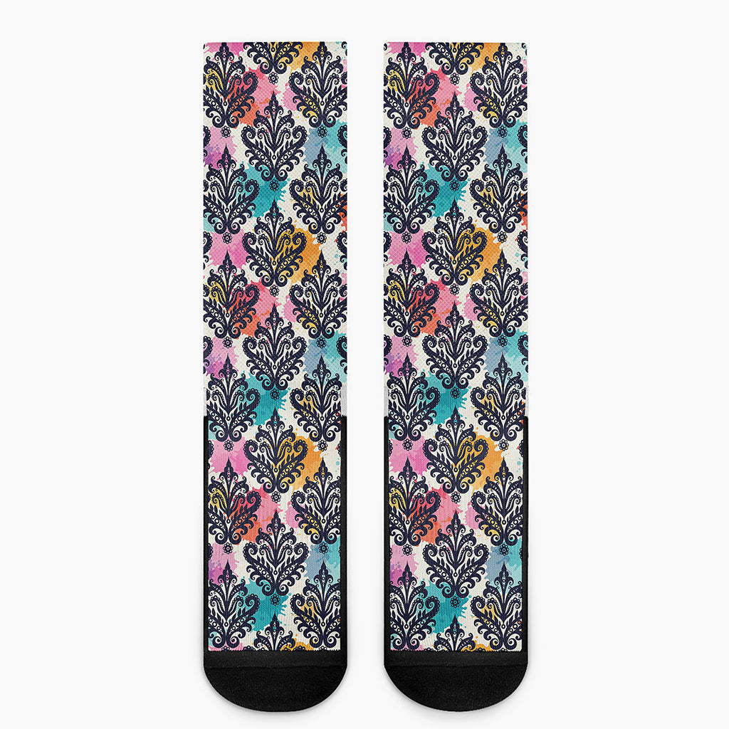 Colorful Damask Pattern Print Crew Socks