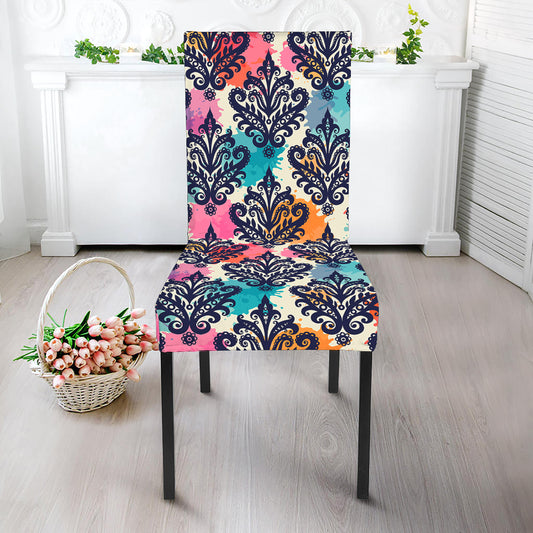 Colorful Damask Pattern Print Dining Chair Slipcover