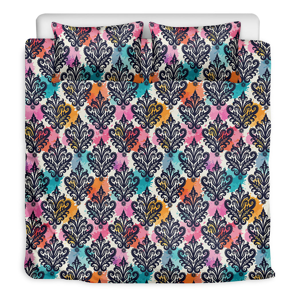 Colorful Damask Pattern Print Duvet Cover Bedding Set