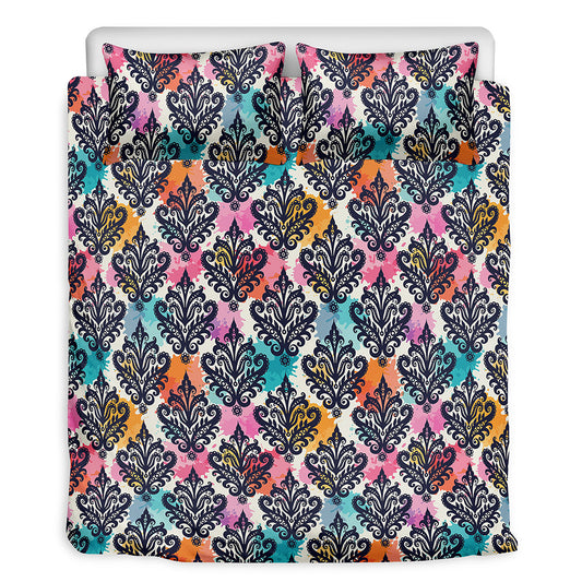 Colorful Damask Pattern Print Duvet Cover Bedding Set
