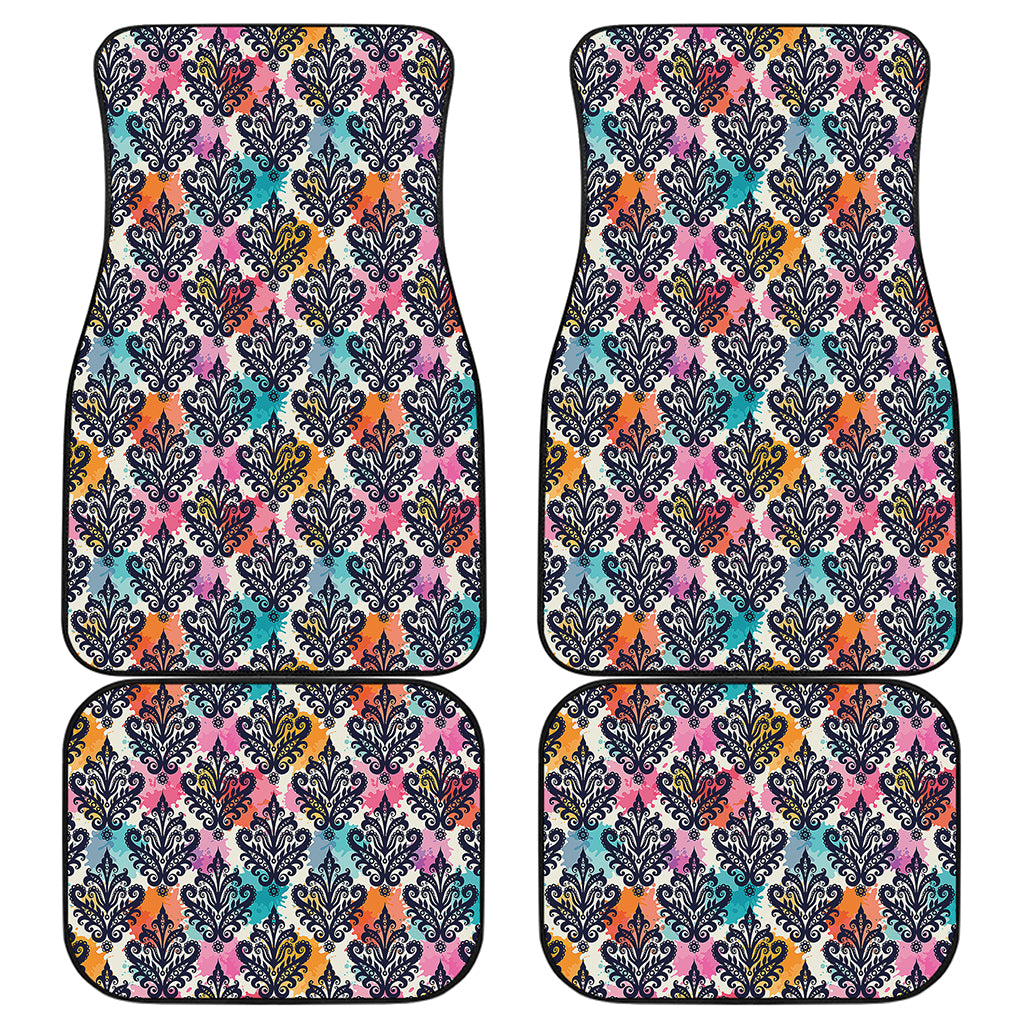 Colorful Damask Pattern Print Front and Back Car Floor Mats