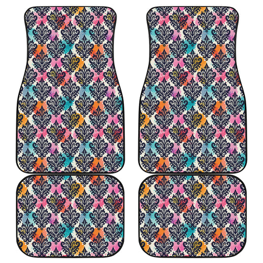 Colorful Damask Pattern Print Front and Back Car Floor Mats