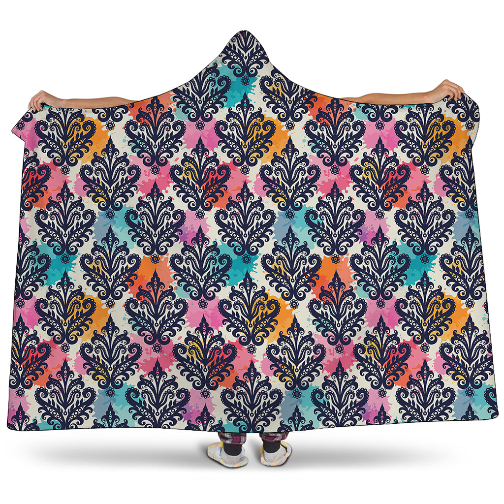 Colorful Damask Pattern Print Hooded Blanket