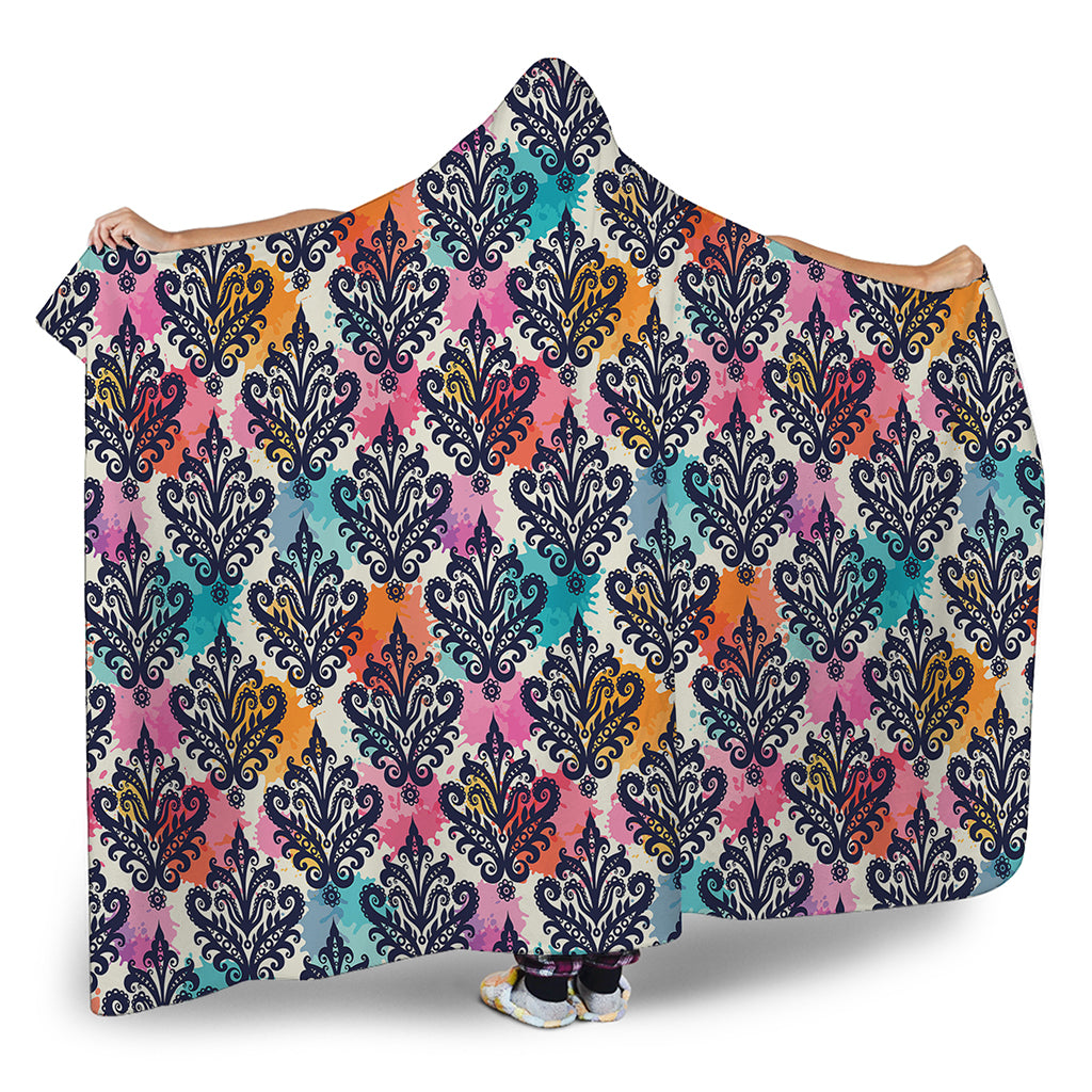 Colorful Damask Pattern Print Hooded Blanket