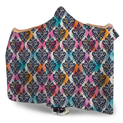 Colorful Damask Pattern Print Hooded Blanket