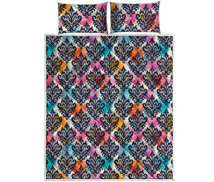 Colorful Damask Pattern Print Quilt Bed Set