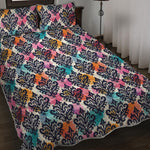 Colorful Damask Pattern Print Quilt Bed Set