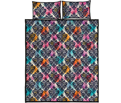 Colorful Damask Pattern Print Quilt Bed Set