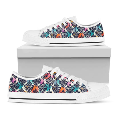 Colorful Damask Pattern Print White Low Top Shoes