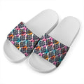 Colorful Damask Pattern Print White Slide Sandals