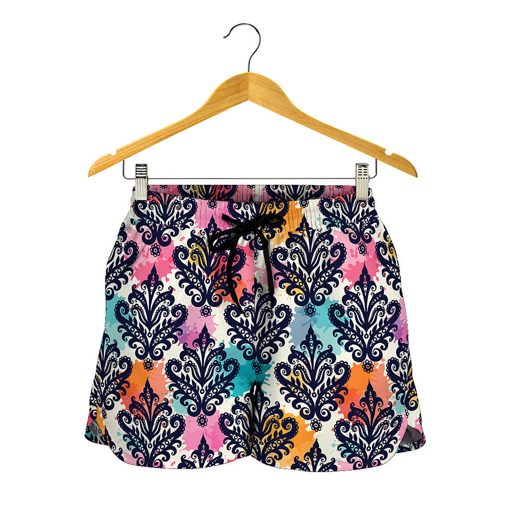 Colorful Damask Pattern Print Women's Shorts