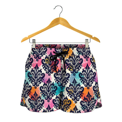 Colorful Damask Pattern Print Women's Shorts