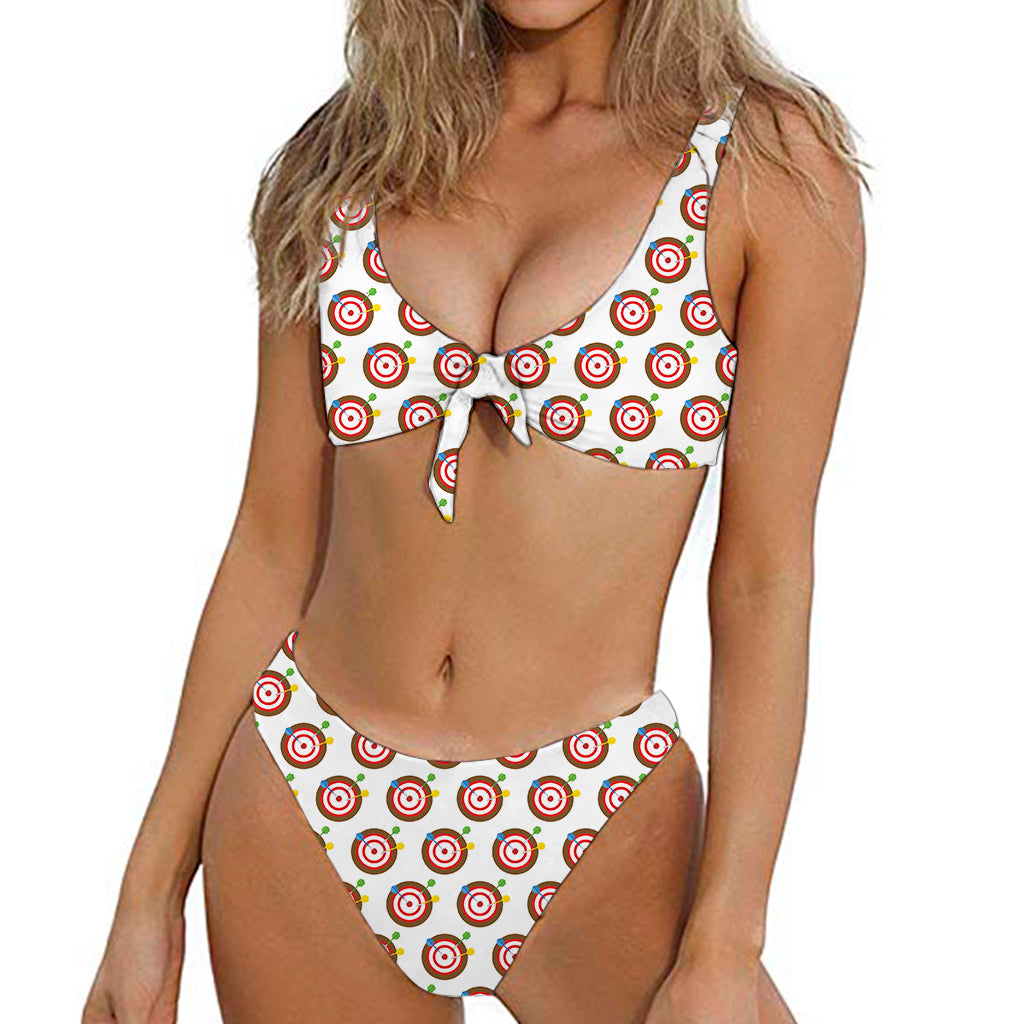 Colorful Darts And Dartboard Print Front Bow Tie Bikini