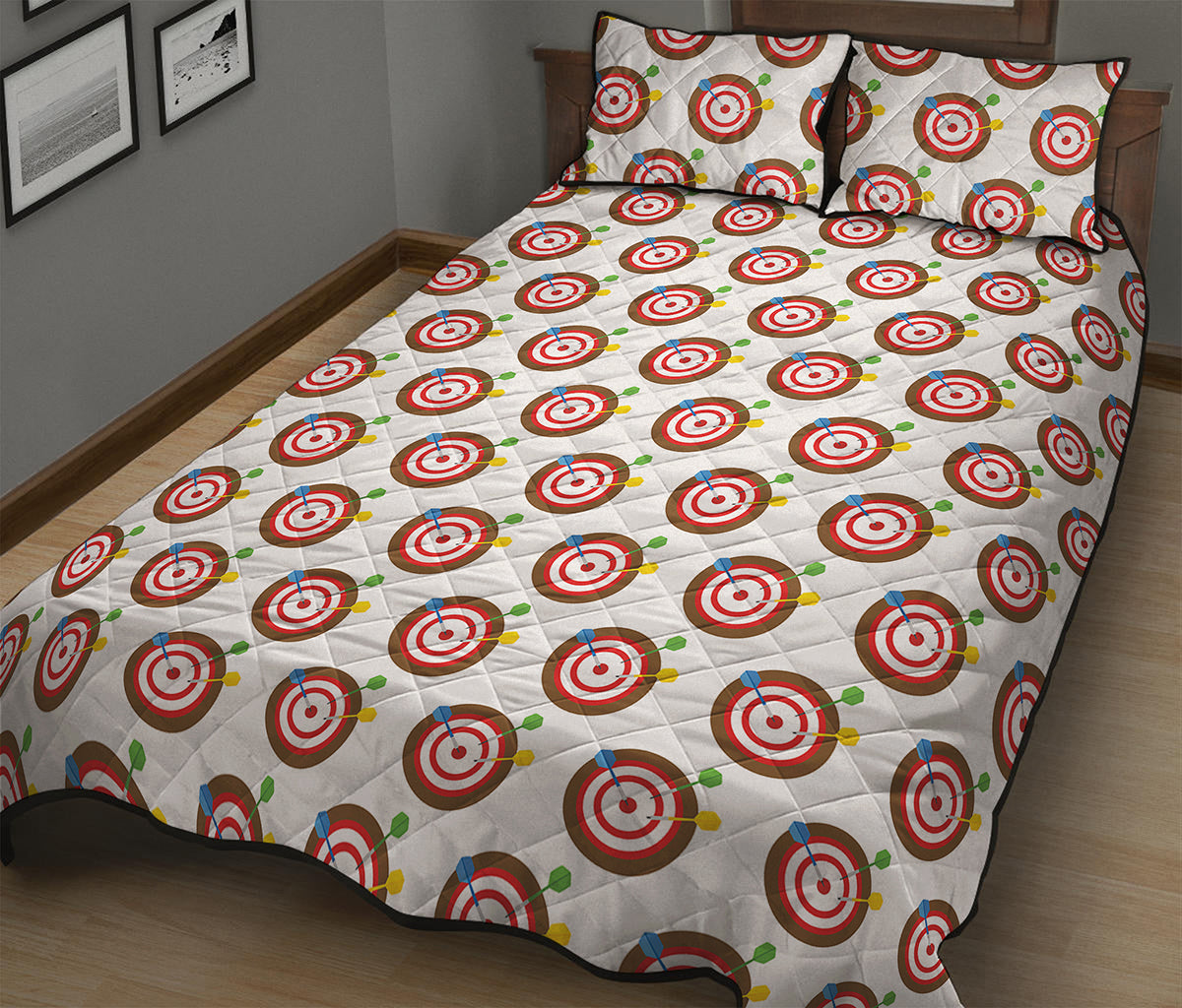 Colorful Darts And Dartboard Print Quilt Bed Set