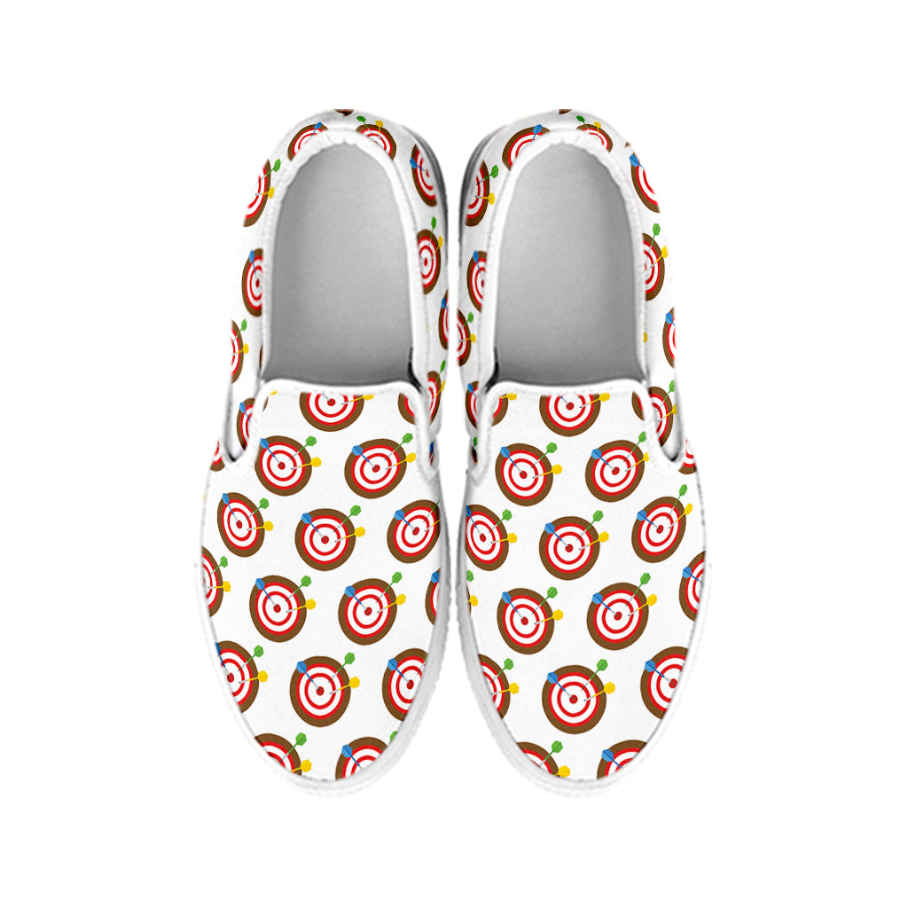 Colorful Darts And Dartboard Print White Slip On Shoes