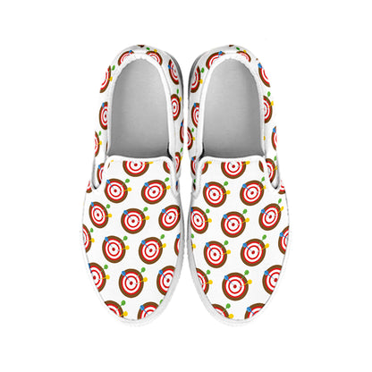 Colorful Darts And Dartboard Print White Slip On Shoes