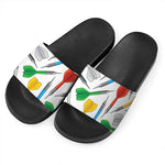 Colorful Darts Pattern Print Black Slide Sandals