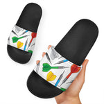 Colorful Darts Pattern Print Black Slide Sandals