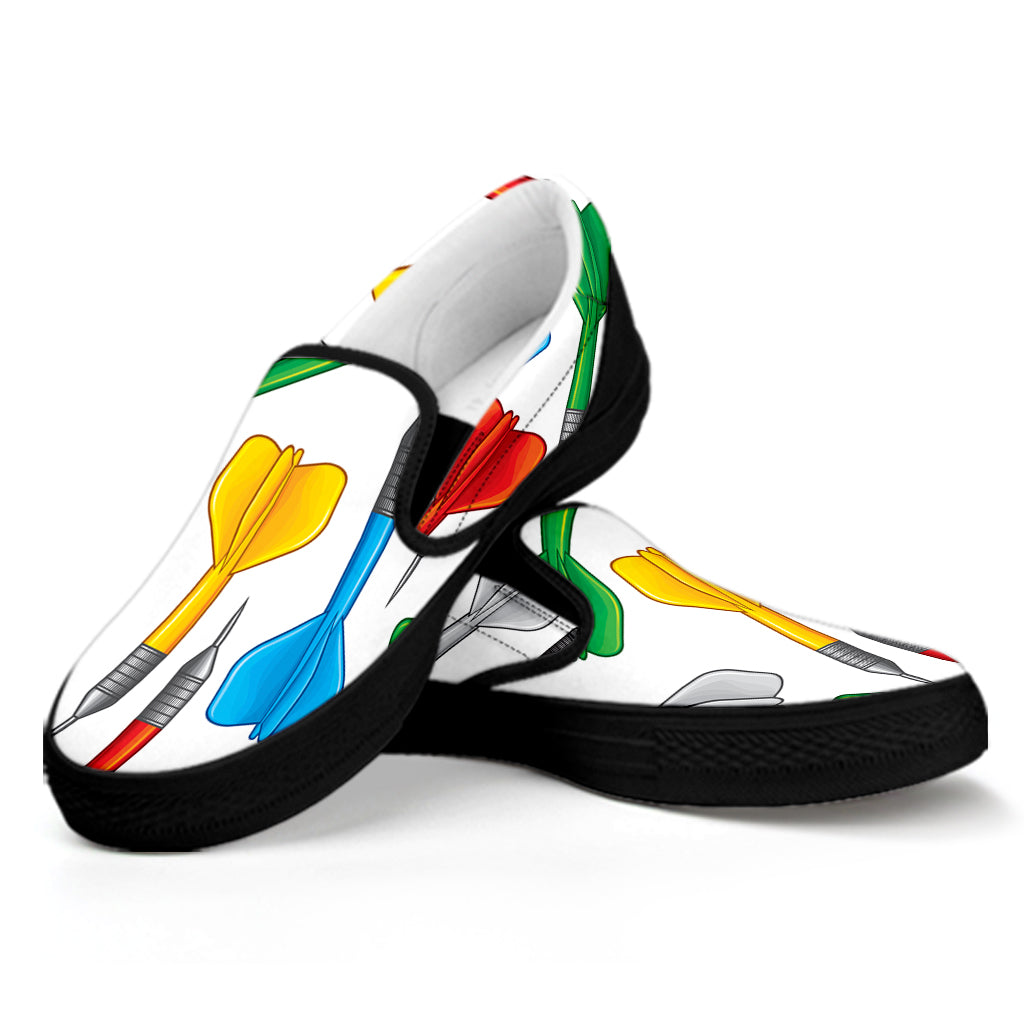 Colorful Darts Pattern Print Black Slip On Shoes