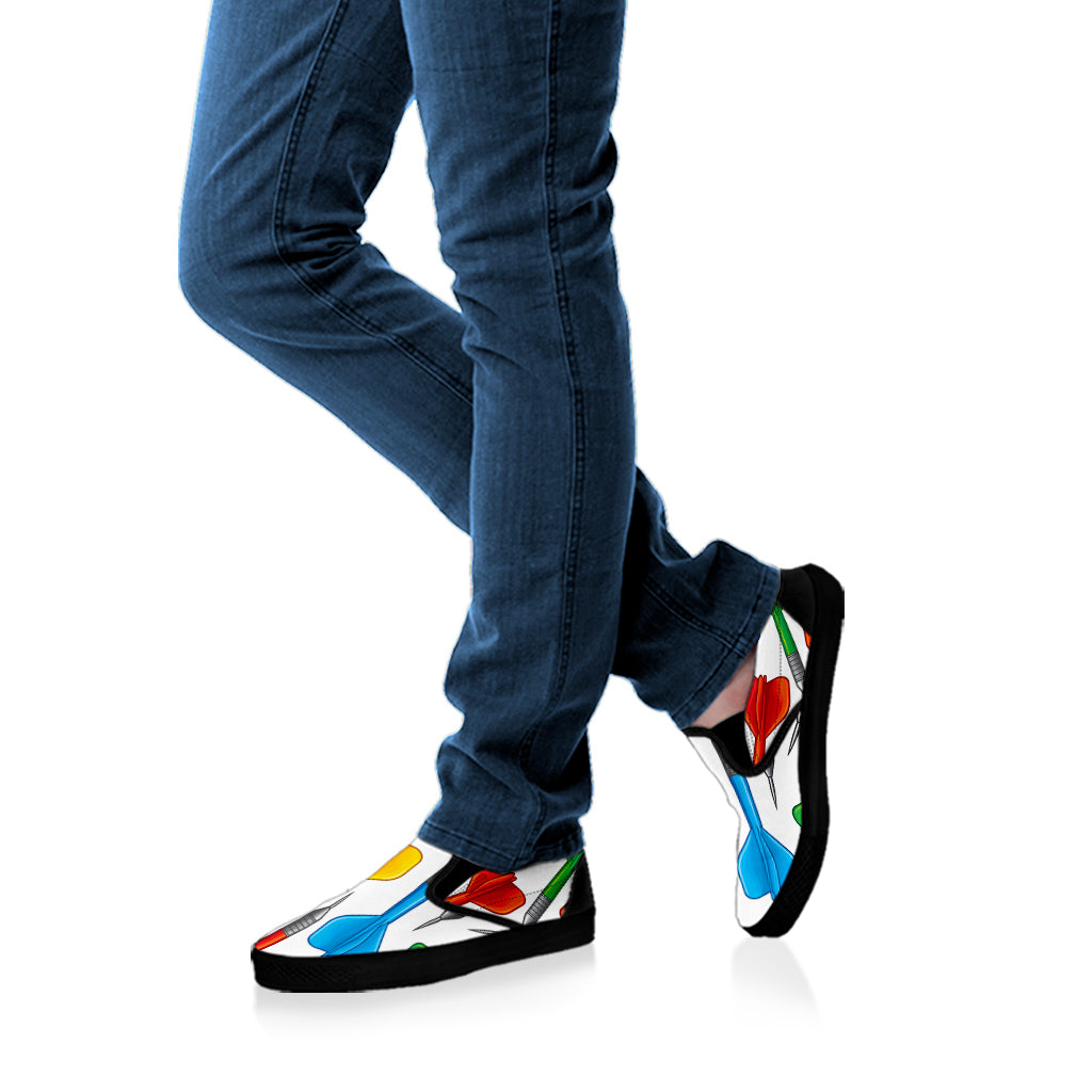 Colorful Darts Pattern Print Black Slip On Shoes