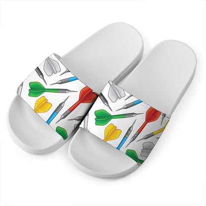 Colorful Darts Pattern Print White Slide Sandals