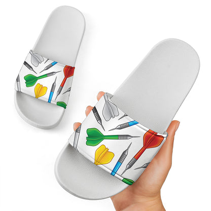Colorful Darts Pattern Print White Slide Sandals