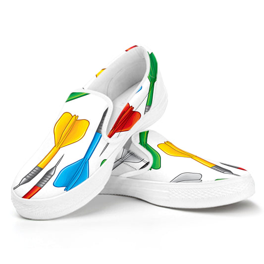Colorful Darts Pattern Print White Slip On Shoes