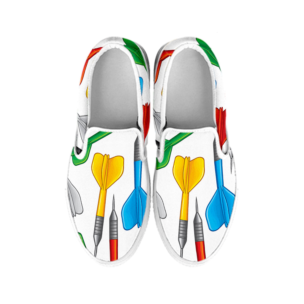 Colorful Darts Pattern Print White Slip On Shoes
