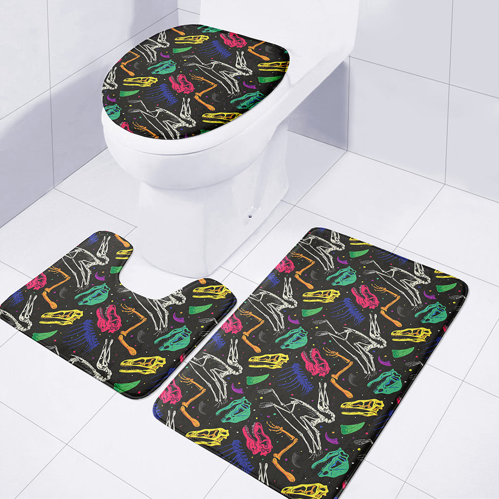 Colorful Dinosaur Fossil Pattern Print 3 Piece Bath Mat Set