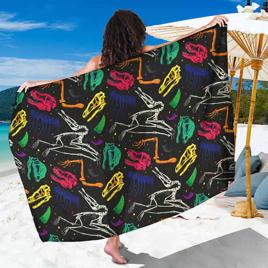 Colorful Dinosaur Fossil Pattern Print Beach Sarong Wrap