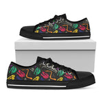 Colorful Dinosaur Fossil Pattern Print Black Low Top Shoes