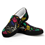 Colorful Dinosaur Fossil Pattern Print Black Slip On Shoes