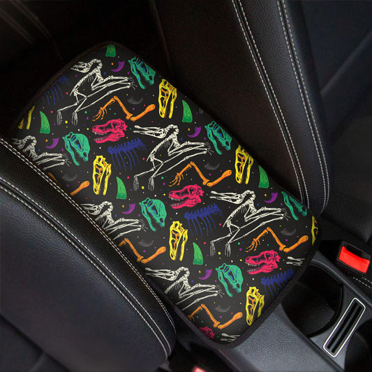 Colorful Dinosaur Fossil Pattern Print Car Center Console Cover