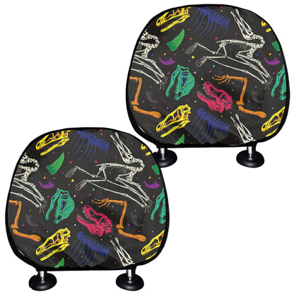Colorful Dinosaur Fossil Pattern Print Car Headrest Covers