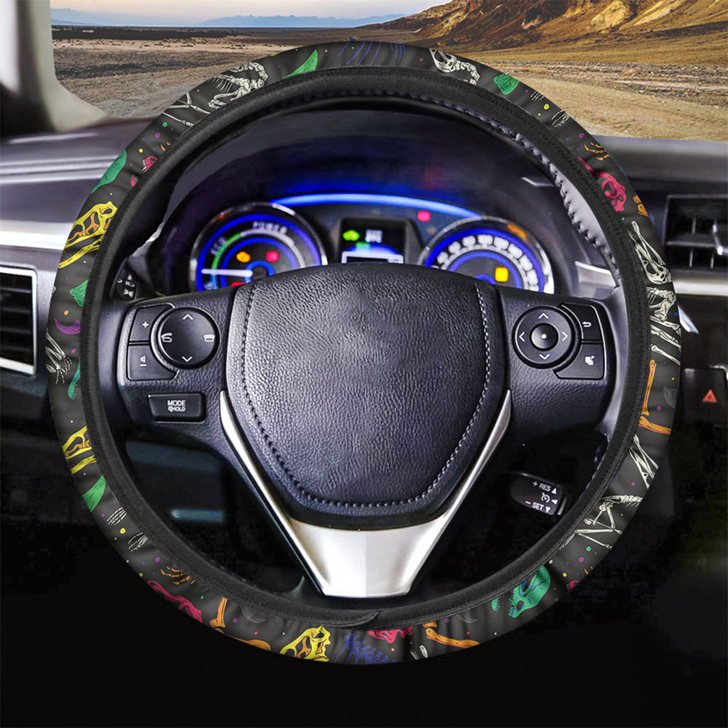 Colorful Dinosaur Fossil Pattern Print Car Steering Wheel Cover