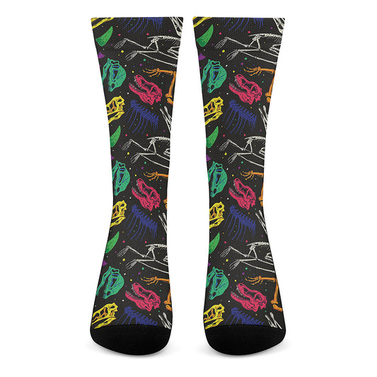 Colorful Dinosaur Fossil Pattern Print Crew Socks