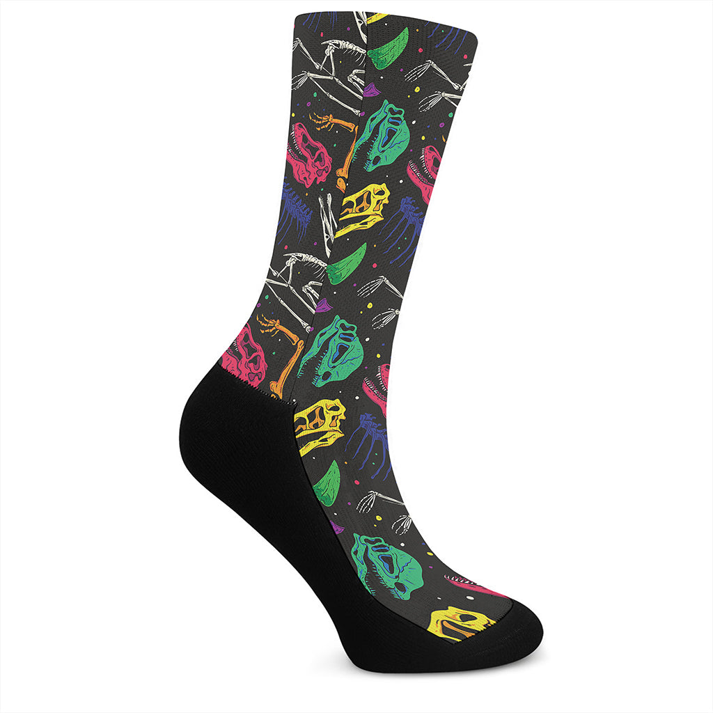 Colorful Dinosaur Fossil Pattern Print Crew Socks