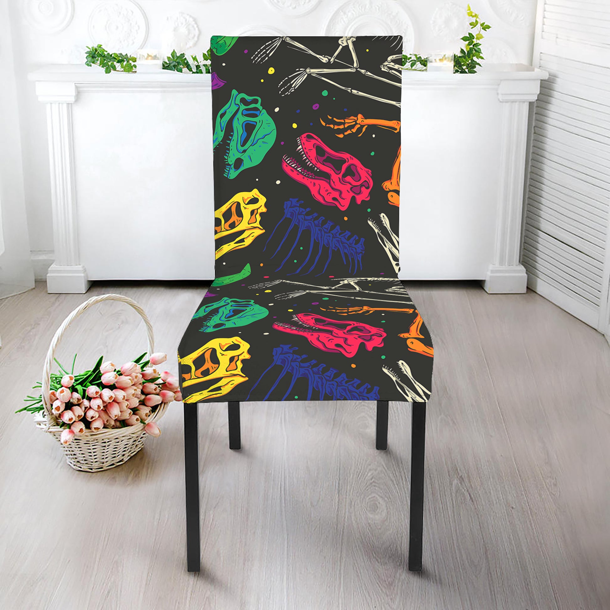 Colorful Dinosaur Fossil Pattern Print Dining Chair Slipcover