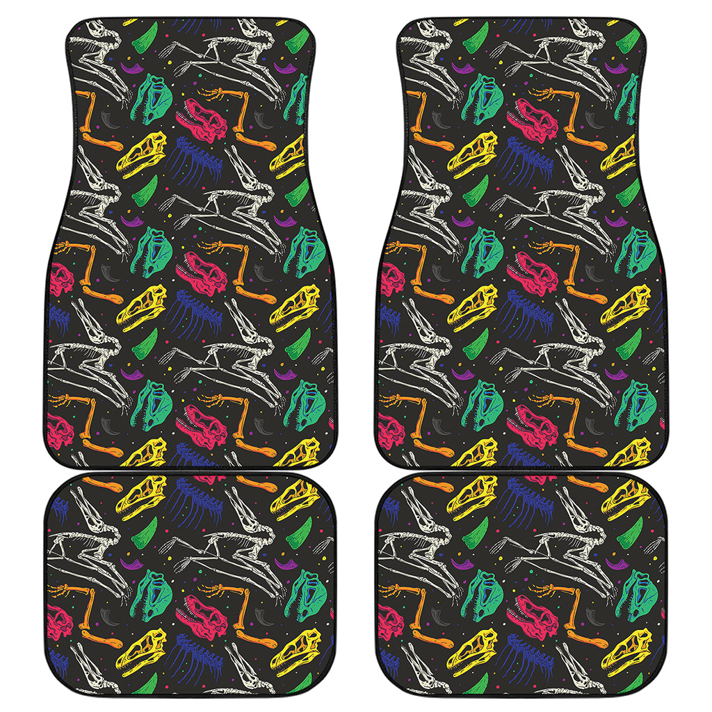 Colorful Dinosaur Fossil Pattern Print Front and Back Car Floor Mats