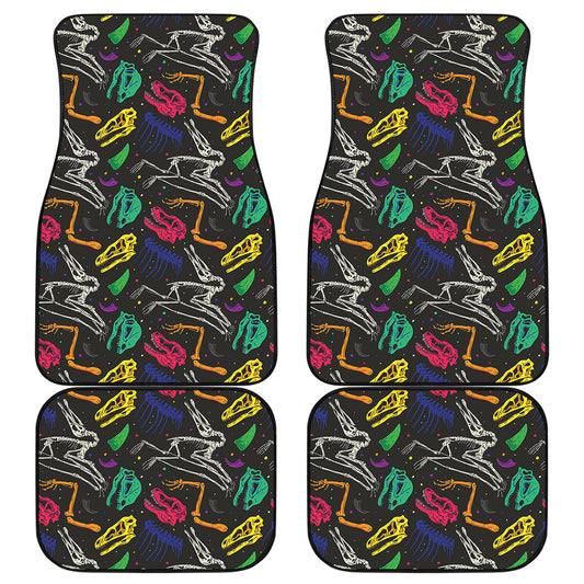 Colorful Dinosaur Fossil Pattern Print Front and Back Car Floor Mats