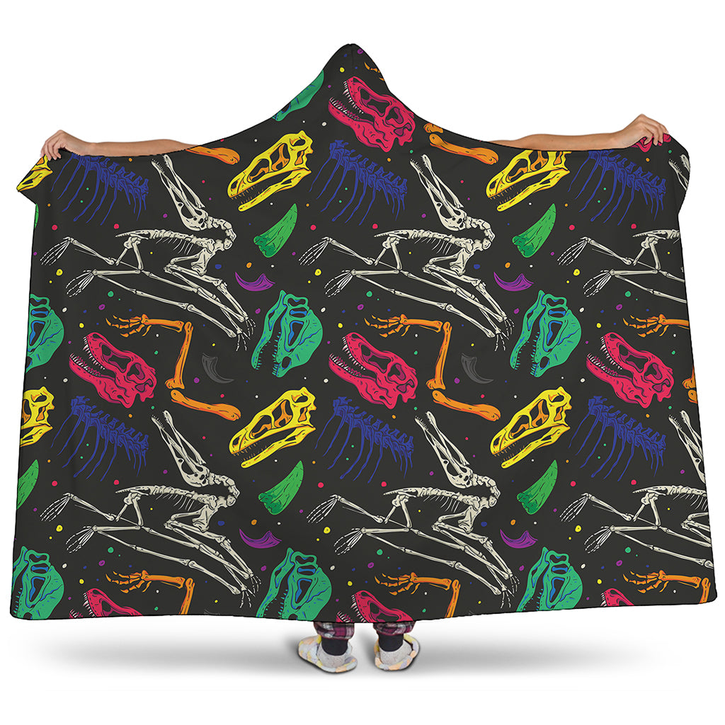 Colorful Dinosaur Fossil Pattern Print Hooded Blanket