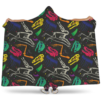 Colorful Dinosaur Fossil Pattern Print Hooded Blanket