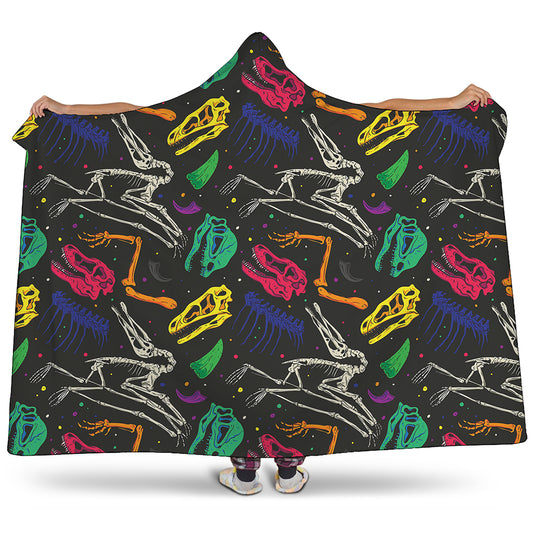 Colorful Dinosaur Fossil Pattern Print Hooded Blanket