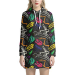 Colorful Dinosaur Fossil Pattern Print Hoodie Dress