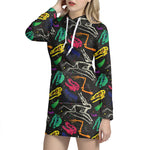 Colorful Dinosaur Fossil Pattern Print Hoodie Dress