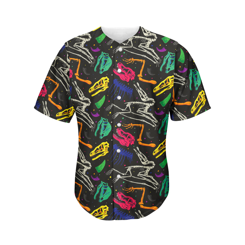 Colorful Dinosaur Fossil Pattern Print Men's Baseball Jersey