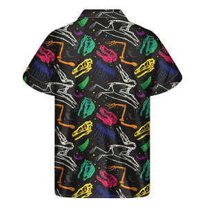 Colorful Dinosaur Fossil Pattern Print Men's Short Sleeve Shirt