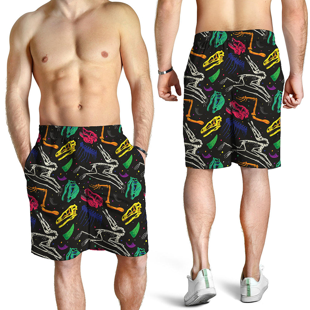 Colorful Dinosaur Fossil Pattern Print Men's Shorts